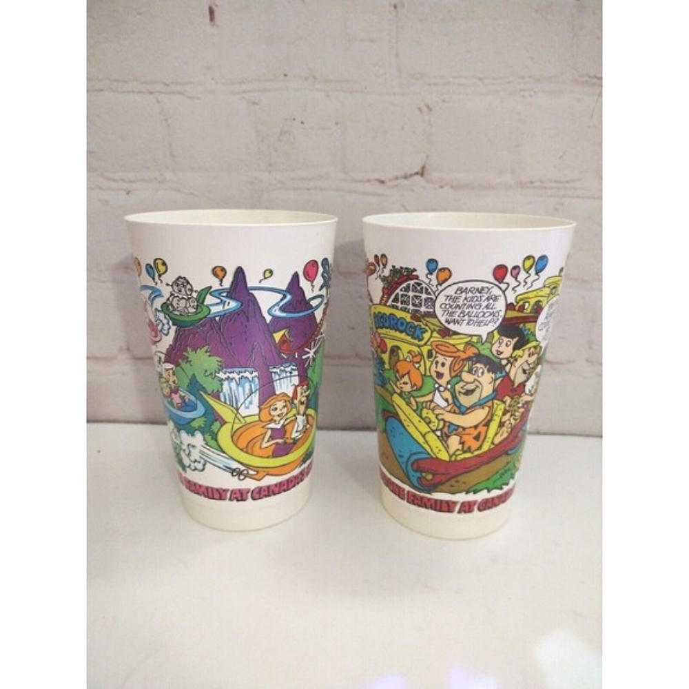VTG 1987 McDonald’s Canada's Wonderland Plastic Cups Flintstones The Jetsons